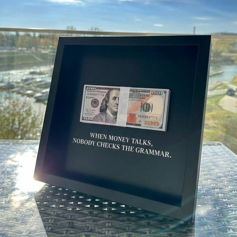 MONEY TALKS. NO ONE CHECKS THE GRAMMAR.